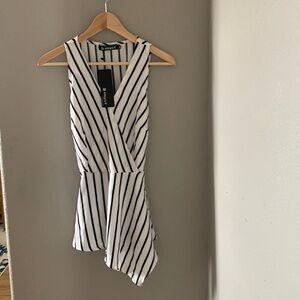 White with navy stripes